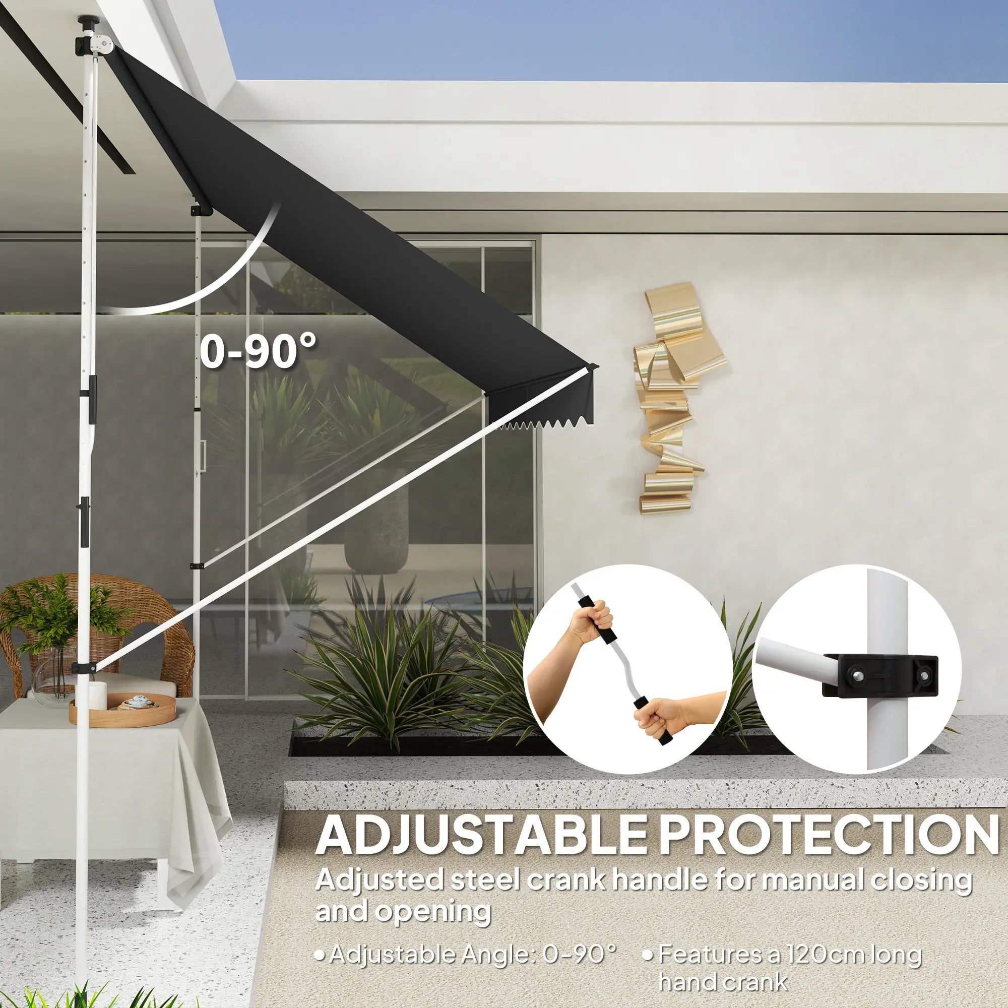 10x5ft Manual Retractable Awning, For Window Door Porch, Black Deck Awnings at Gallery Canada