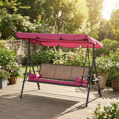 Outdoor 3-Seat Porch Swing With Canopy, Rattan, Cushion, Cushion Patio Swings with Stand at Gallery Canada