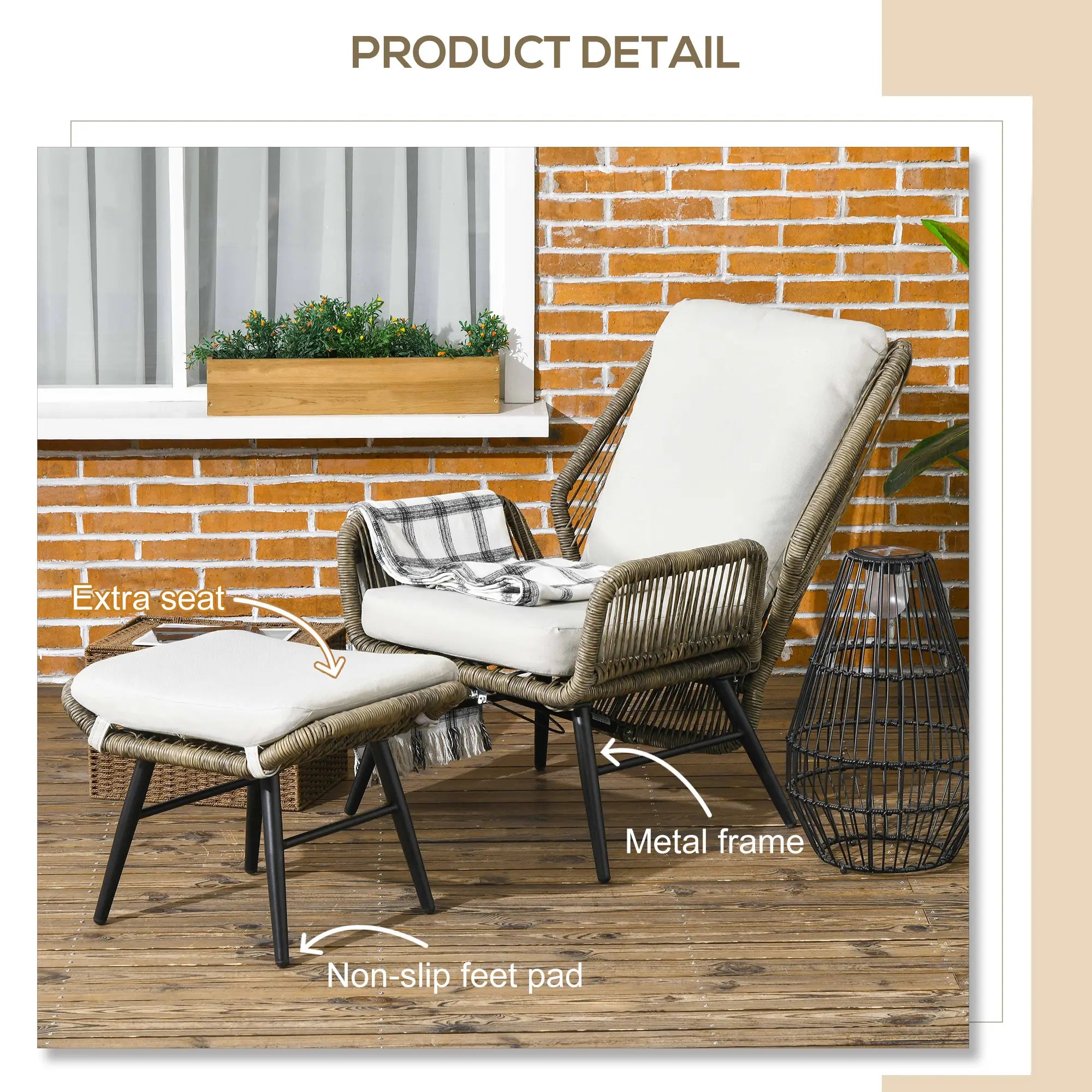 2 Pcs PE Rattan Leisure Chair Set, Outdoor Reclining Patio Chair with Footrest, Adjustable Backrest, Cushion, Khaki Patio Chairs at Gallery Canada
