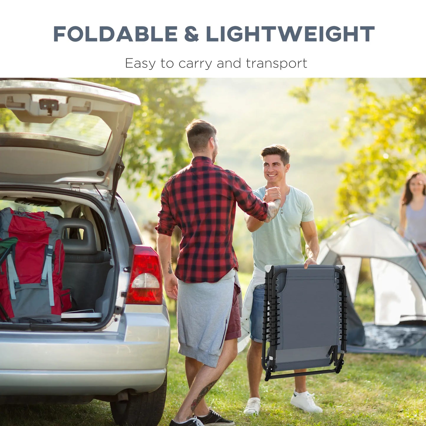 Adjustable Folding Lounge Chair, 4-Level Reclining, Grey Lounger Chairs at Gallery Canada