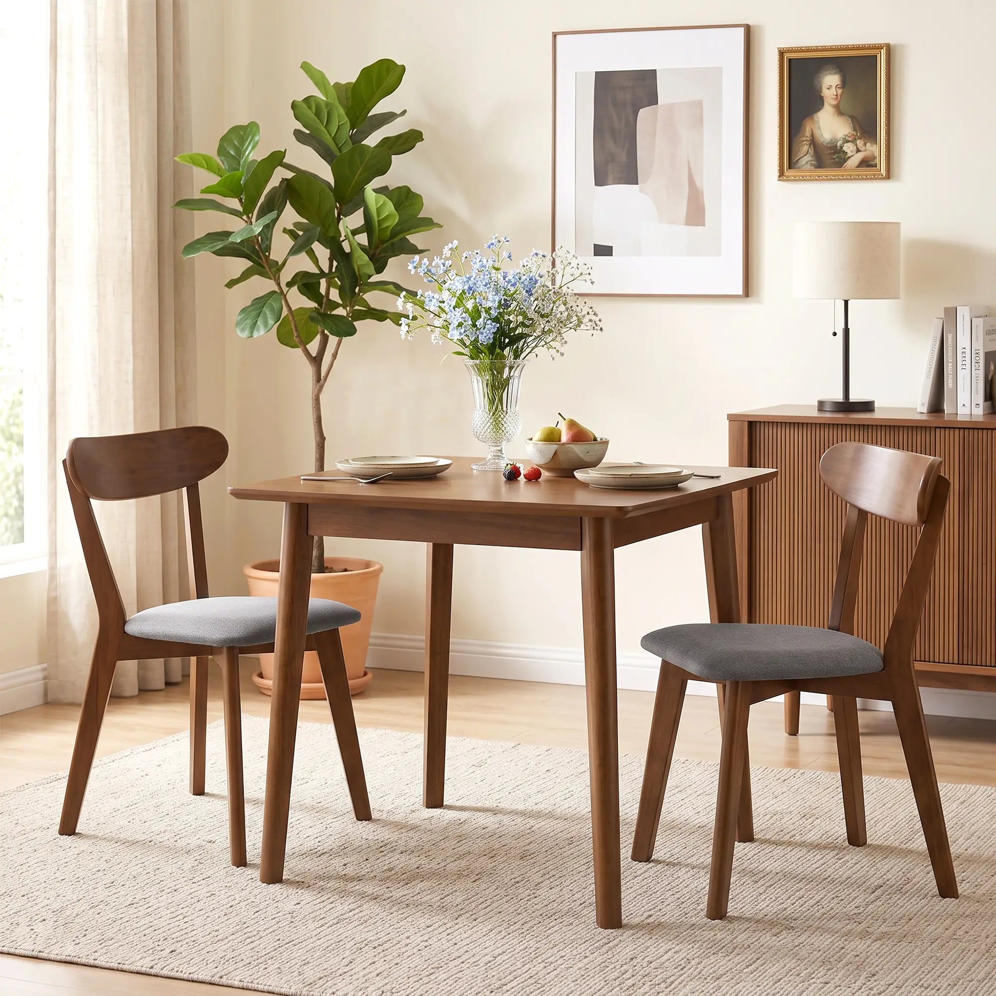 Upholstered Linen-Look Dining Chairs, Rubberwood Legs, Set of 2, Grey & Brown Dining Chairs at Gallery Canada