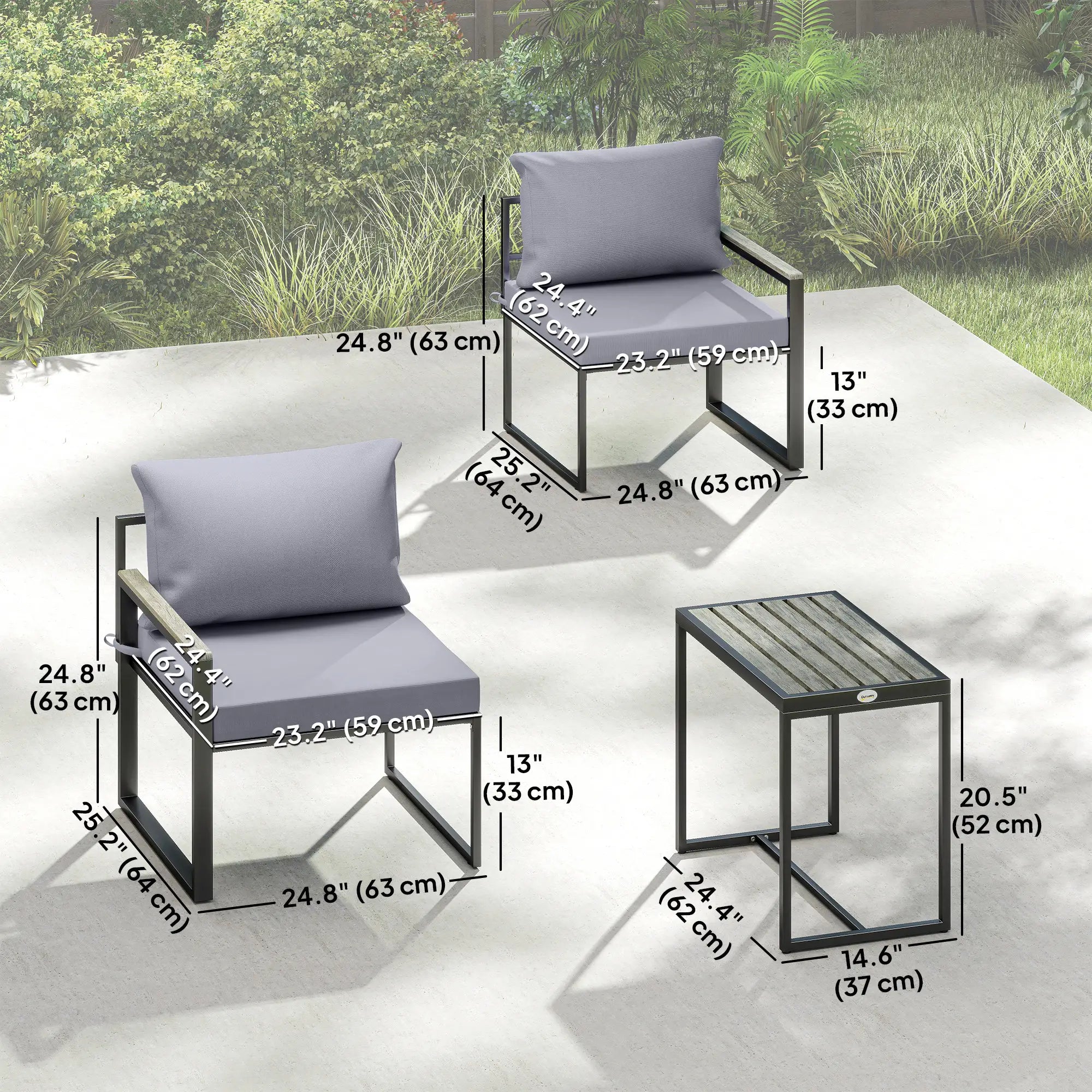 Outdoor Bistro Set, 2 Chairs And Side Table, Patio Furniture, Grey Bistro Sets at Gallery Canada
