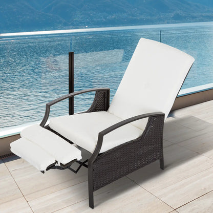 Outdoor Rattan Recliner Chair, Adjustable Back, Retractable Footrest, White Patio Chairs at Gallery Canada