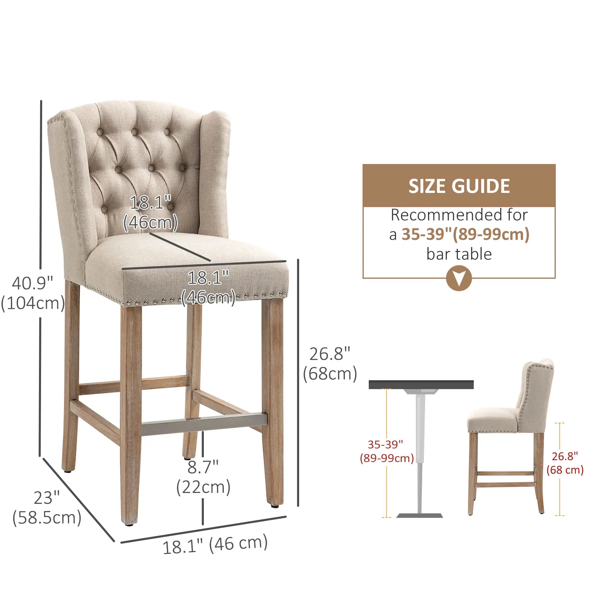 Counter Height Bar Stools Set of 2, Upholstered, Beige Bar Stools at Gallery Canada