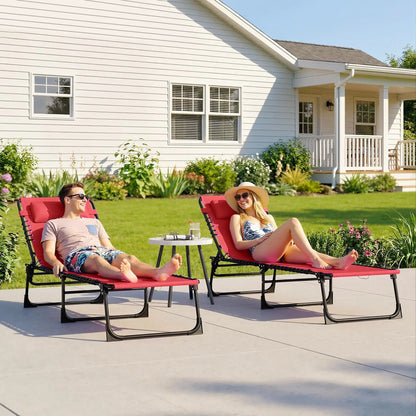Folding Lounge Chair, Adjustable Chaise With Headrest, Reclining Cot, Wine Red Lounger Chairs at Gallery Canada