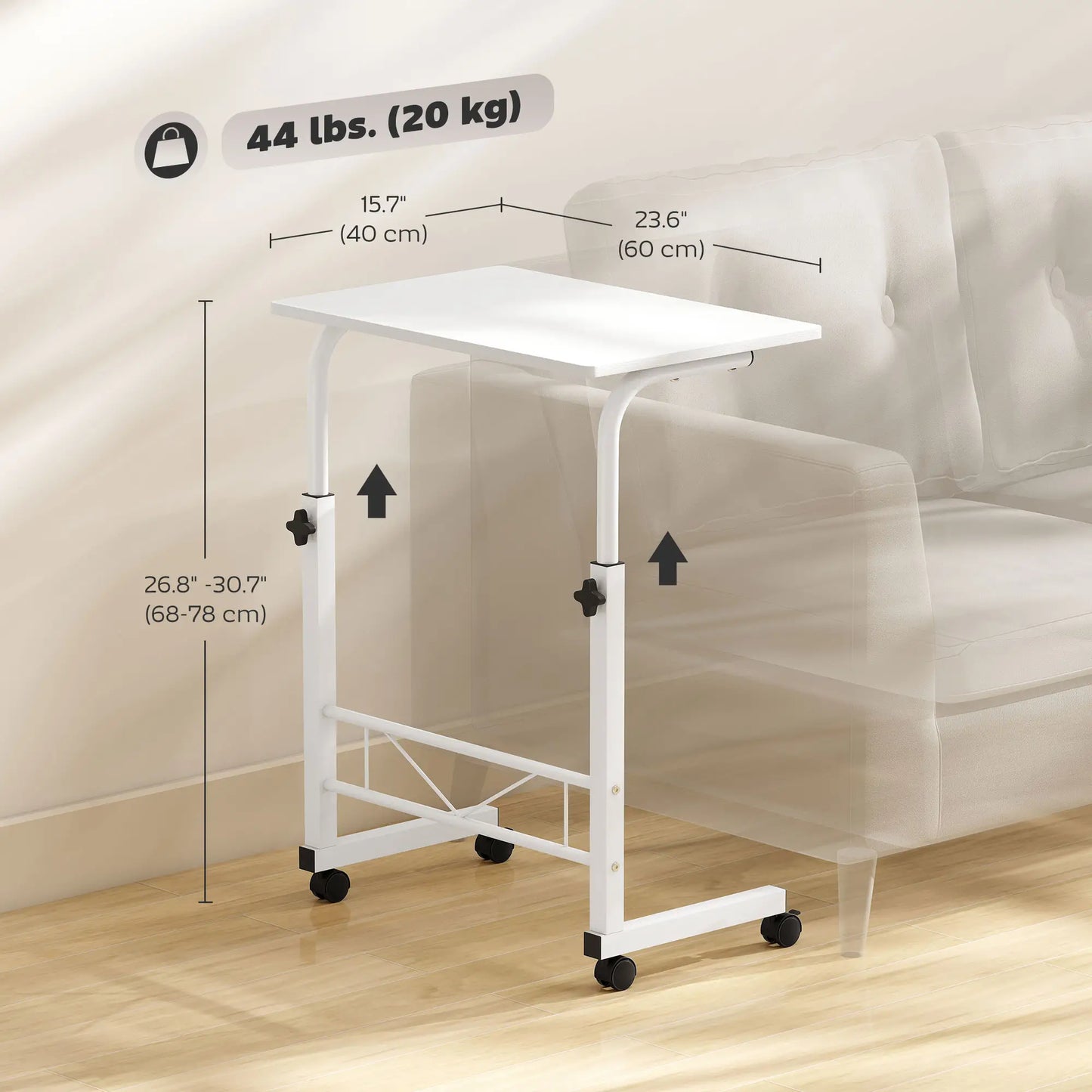 Mobile Standing Desk, Adjustable Height, 23.5 Inch, White Side Tables at Gallery Canada
