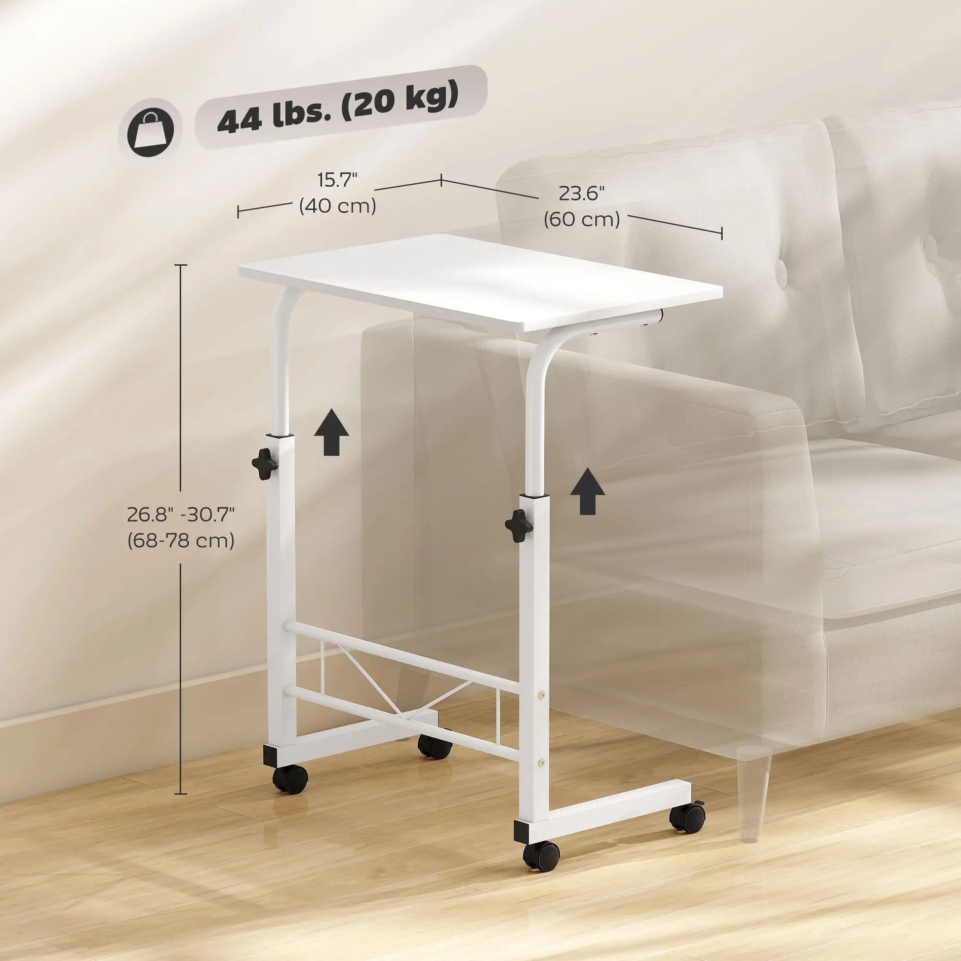 Mobile Standing Desk, Adjustable Height, 23.5 Inch, White Side Tables at Gallery Canada