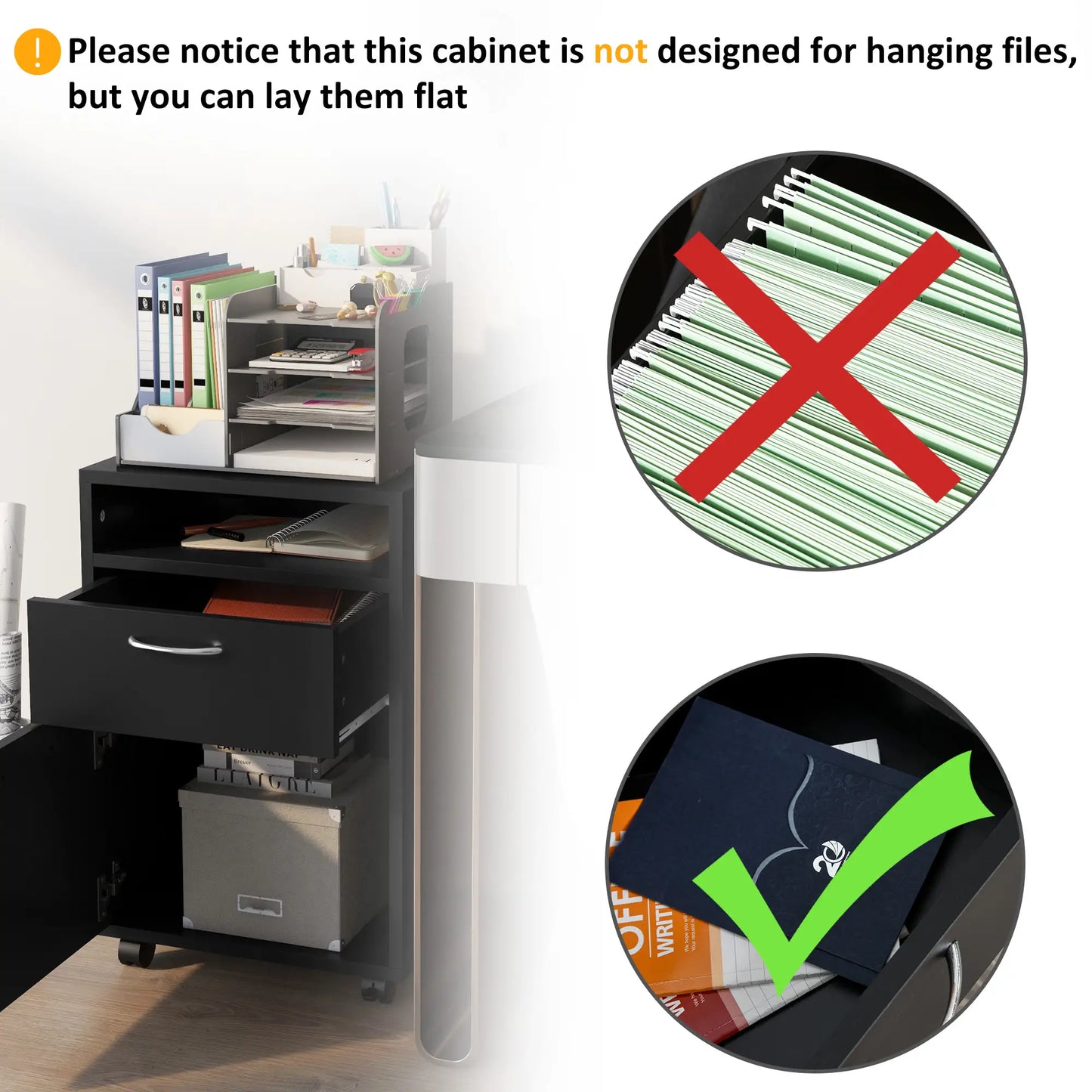 24" Small Filing Cabinet, Open Compartment, Drawer, Wheels, Black Office Cabinets & Cupboards at Gallery Canada