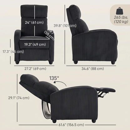 Fauteuil inclinable Corduroy, siège rembourré, noir