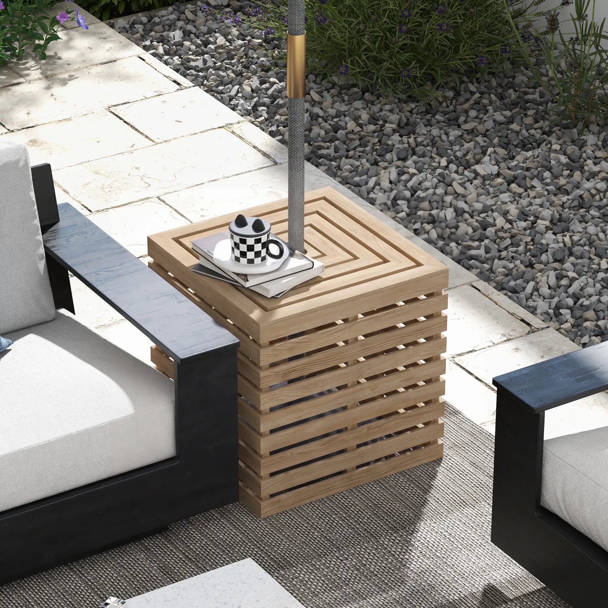 2-In-1 Outdoor Umbrella Base Storage Box Patio Side Table, Brown Patio Storage Boxes at Gallery Canada