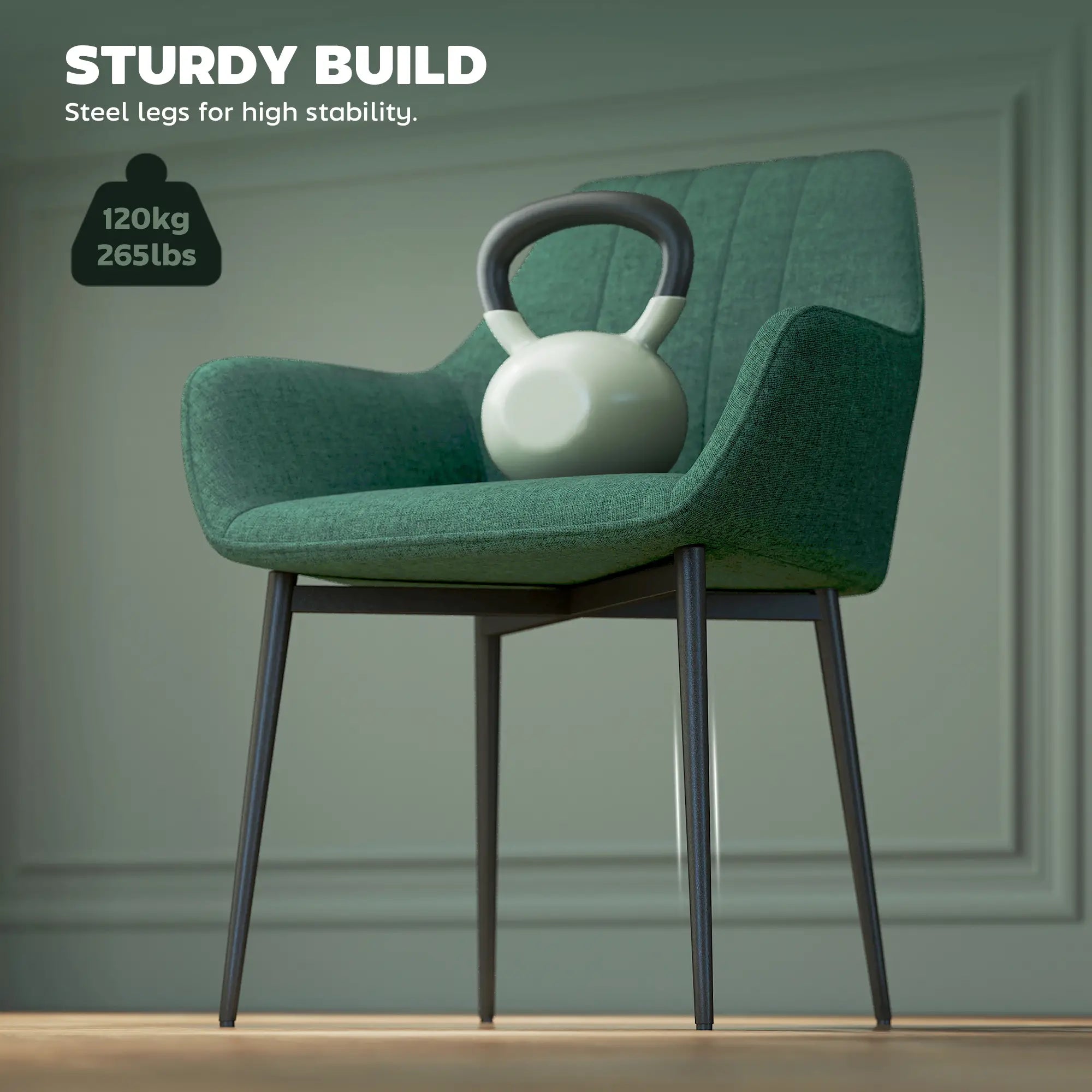 Upholstered Dining Chairs Set of 2, Linen Fabric, Metal Legs, Dark Green Dining Chairs at Gallery Canada