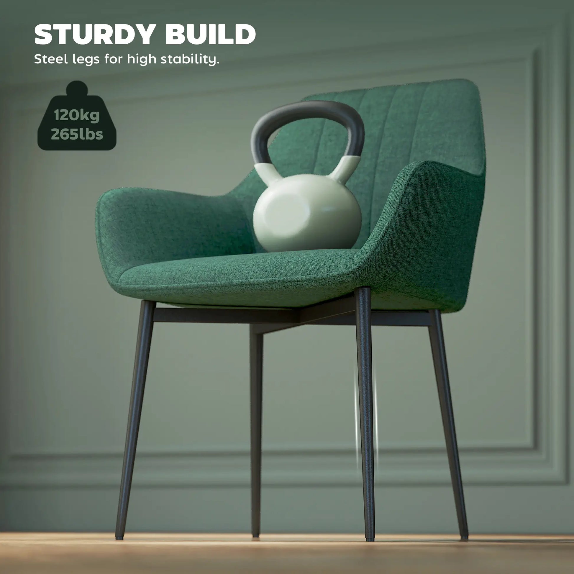 Upholstered Dining Chairs Set of 2, Linen Fabric, Metal Legs, Dark Green Dining Chairs at Gallery Canada