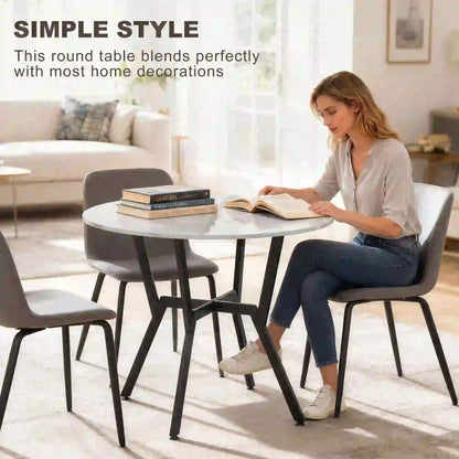 35" Round Dining Table, Modern Steel Frame, White Marble, White Dining Tables at Gallery Canada