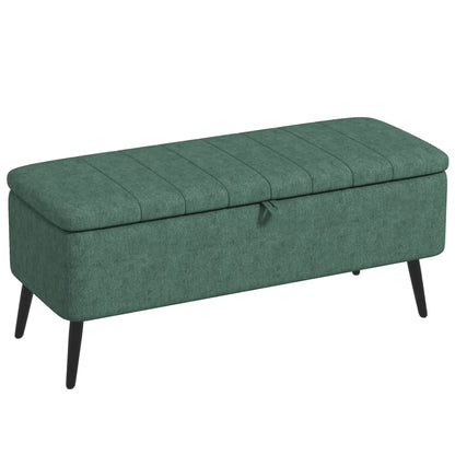 40" Ottoman with Storage, Linen Upholstered Storage Ottoman Bench with Steel Legs for Living Room, Bedroom Dark Green Storage Ottomans & Benches at Gallery Canada