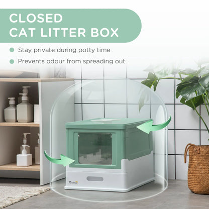 Enclosed Kitty Litter Box, Large, With Scoop, Tray, Green Cat Litter Box Enclosures at Gallery Canada