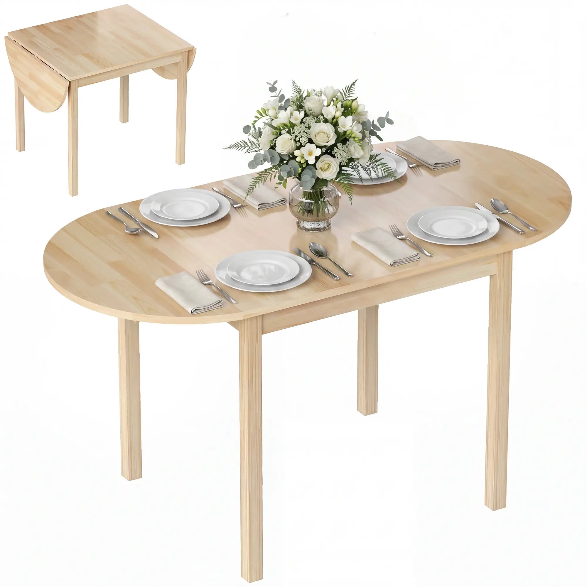 Solid Wood Drop Leaf Kitchen Table, Folding Dining Table, Natural Bar Tables & Dining Tables at Gallery Canada