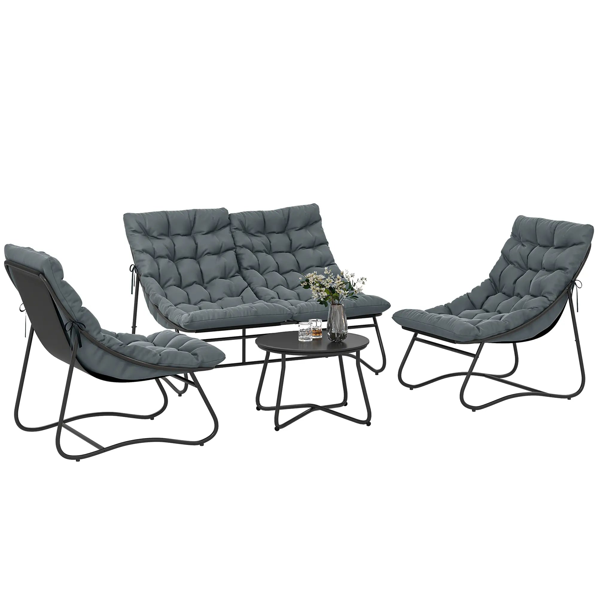 4 Piece Patio Furniture Set, Loveseat, Chairs, Round Metal Table, Cushions, Grey Patio Furniture Sets at Gallery Canada