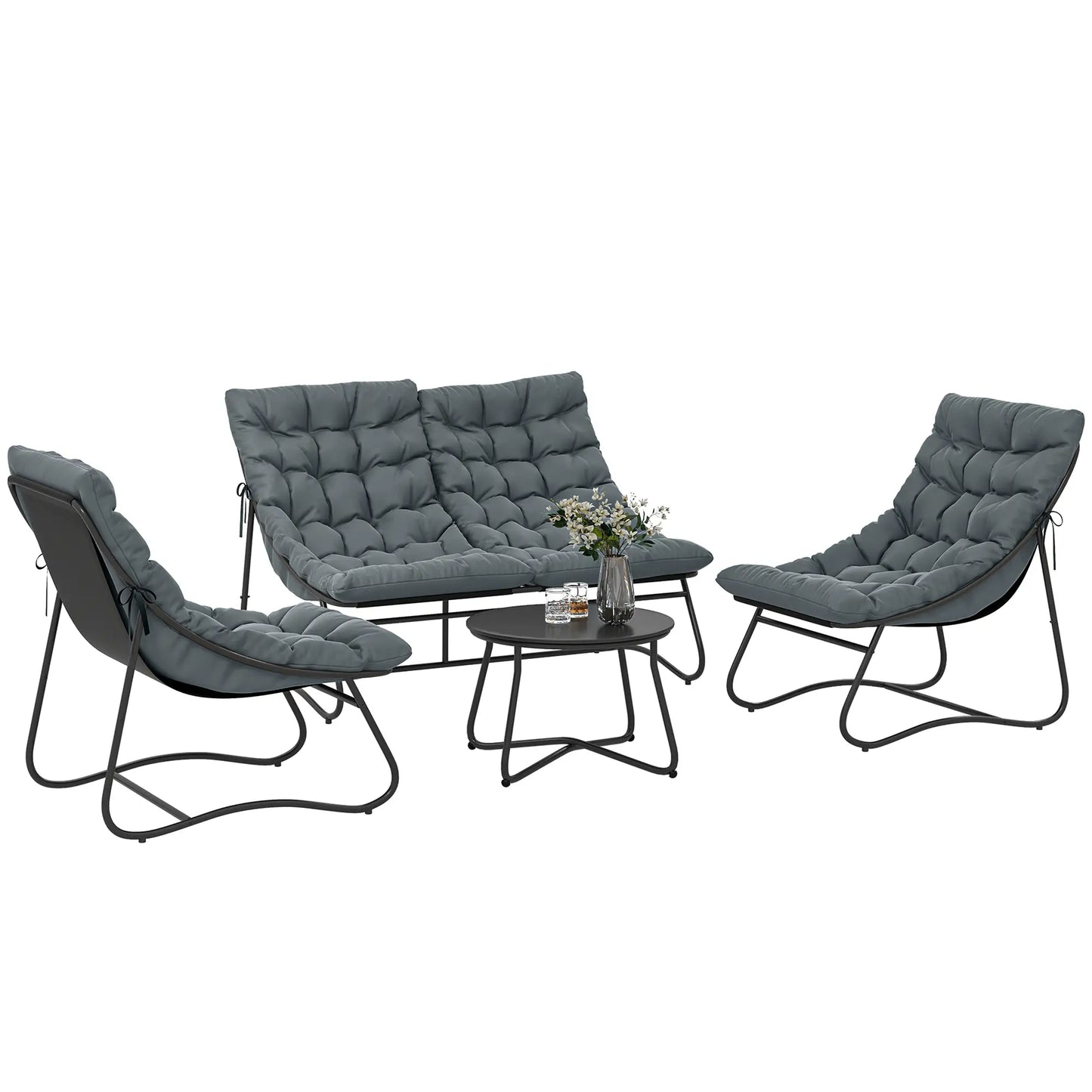 4 Piece Patio Furniture Set, Loveseat, Chairs, Round Metal Table, Cushions, Grey Patio Furniture Sets at Gallery Canada