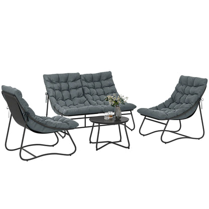 4 Piece Patio Furniture Set, Loveseat, Chairs, Round Metal Table, Cushions, Grey Patio Furniture Sets at Gallery Canada