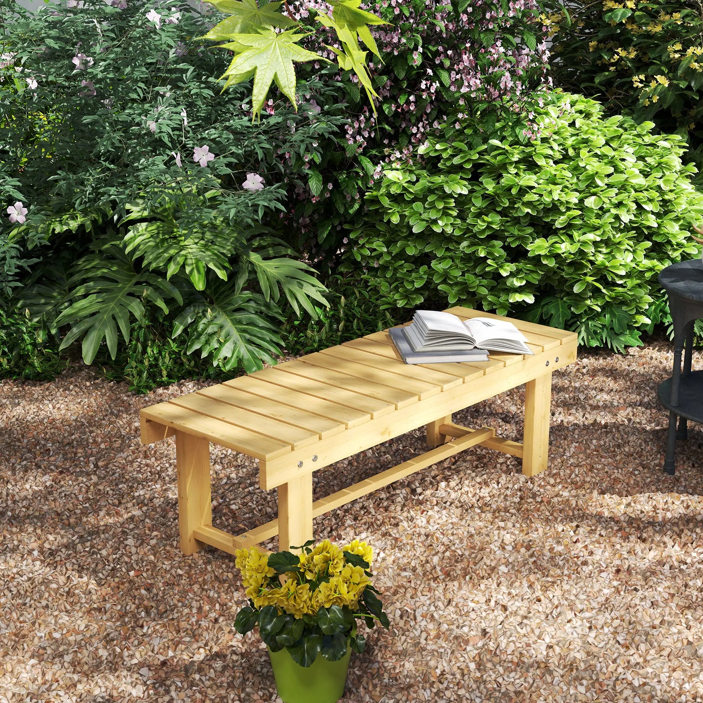 43.25" Outdoor Wood Garden Bench, Backless Patio Loveseat, Natural Outdoor Benches at Gallery Canada