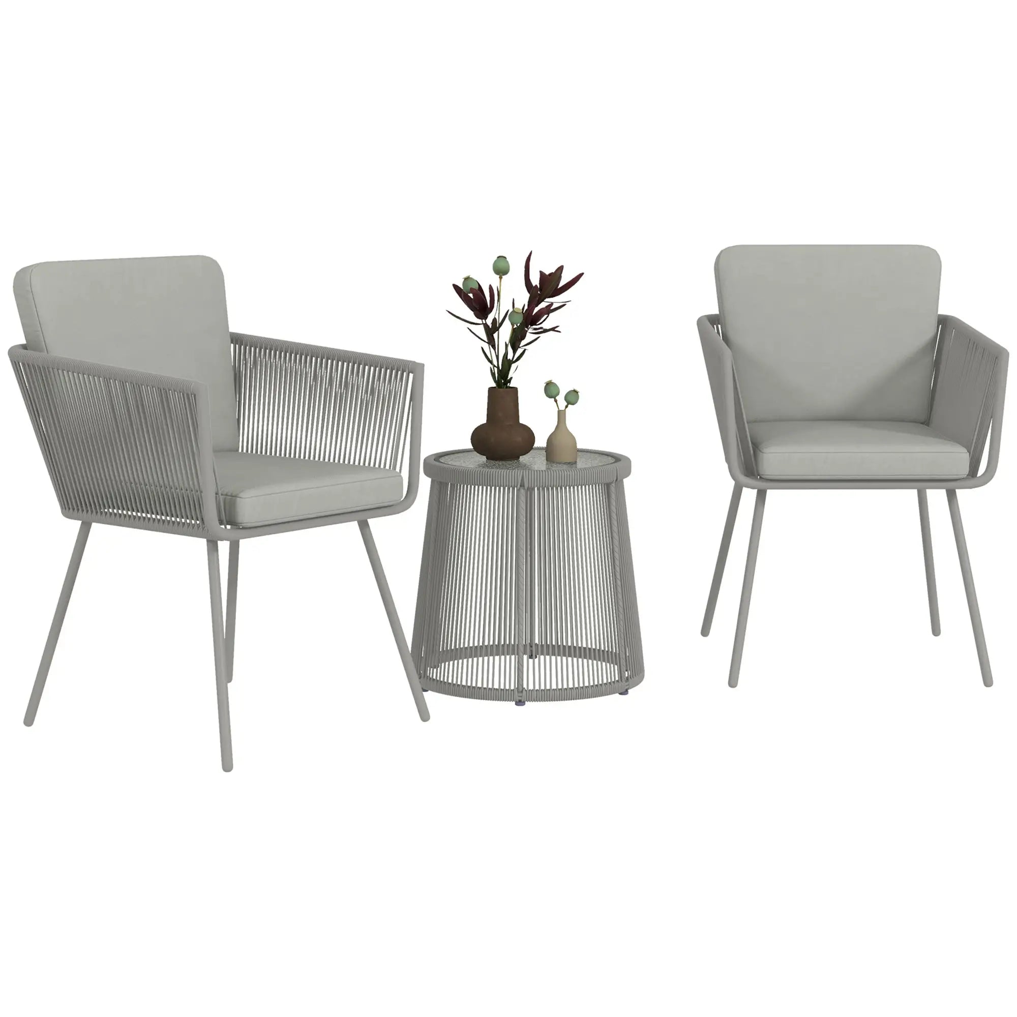 3 Piece Outdoor Bistro Set, Wicker Rattan Furniture, Light Grey Bistro Sets Light Grey at Gallery Canada