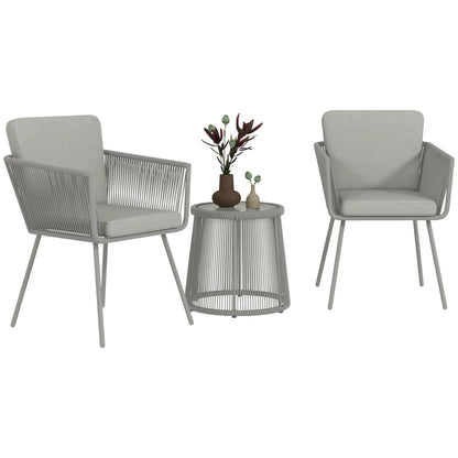 3 Piece Outdoor Bistro Set, Wicker Rattan Furniture, Light Grey Bistro Sets Light Grey at Gallery Canada