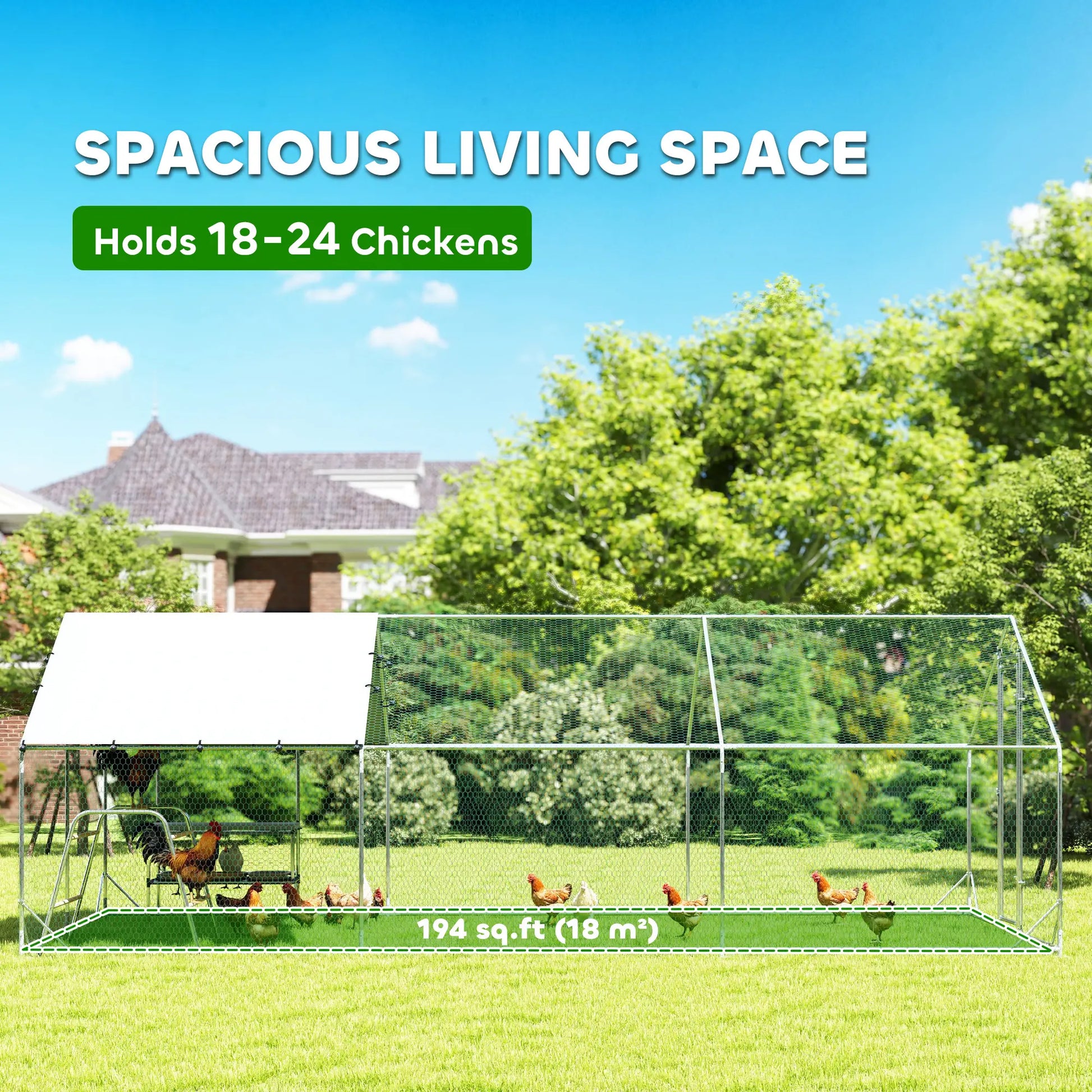 Metal Chicken Coop with Cover, Nesting Box, Roosting Bars, 9.8 x 19.7 x 6.4 ft Chicken Coops at Gallery Canada