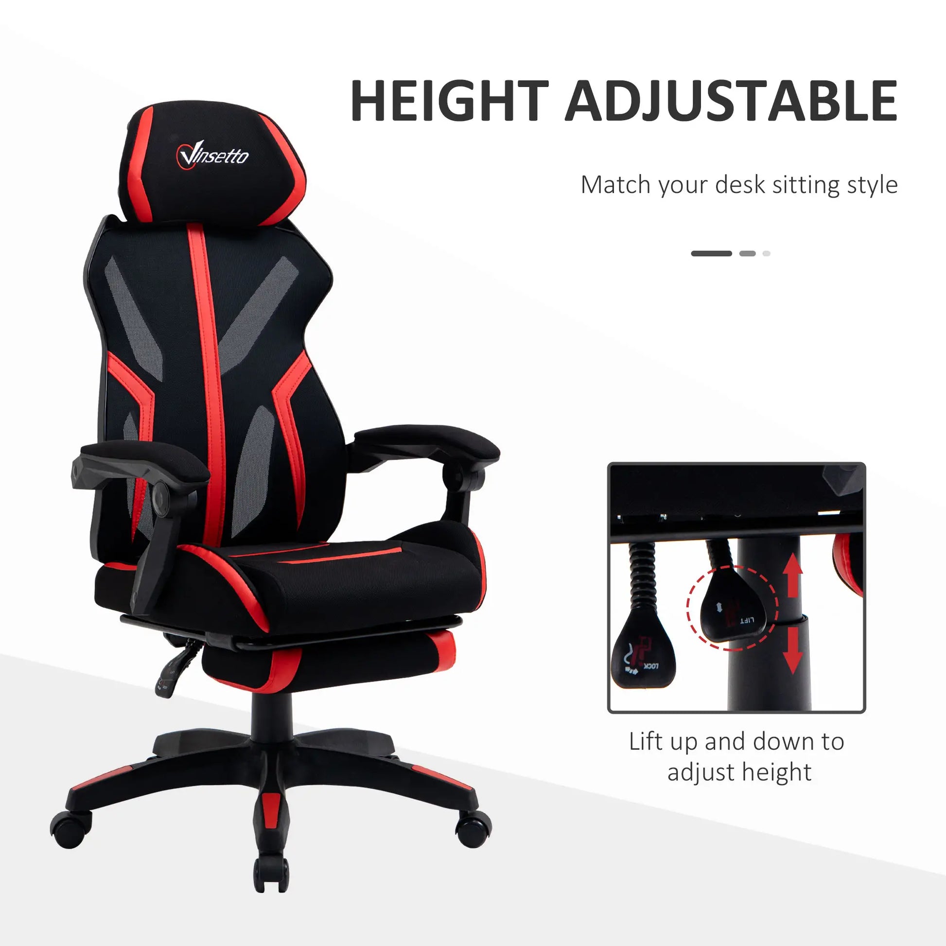 Racing Gaming Chair, Ergonomic Computer Chair with Footrest, Headrest, Black, Red Video Game Chairs at Gallery Canada
