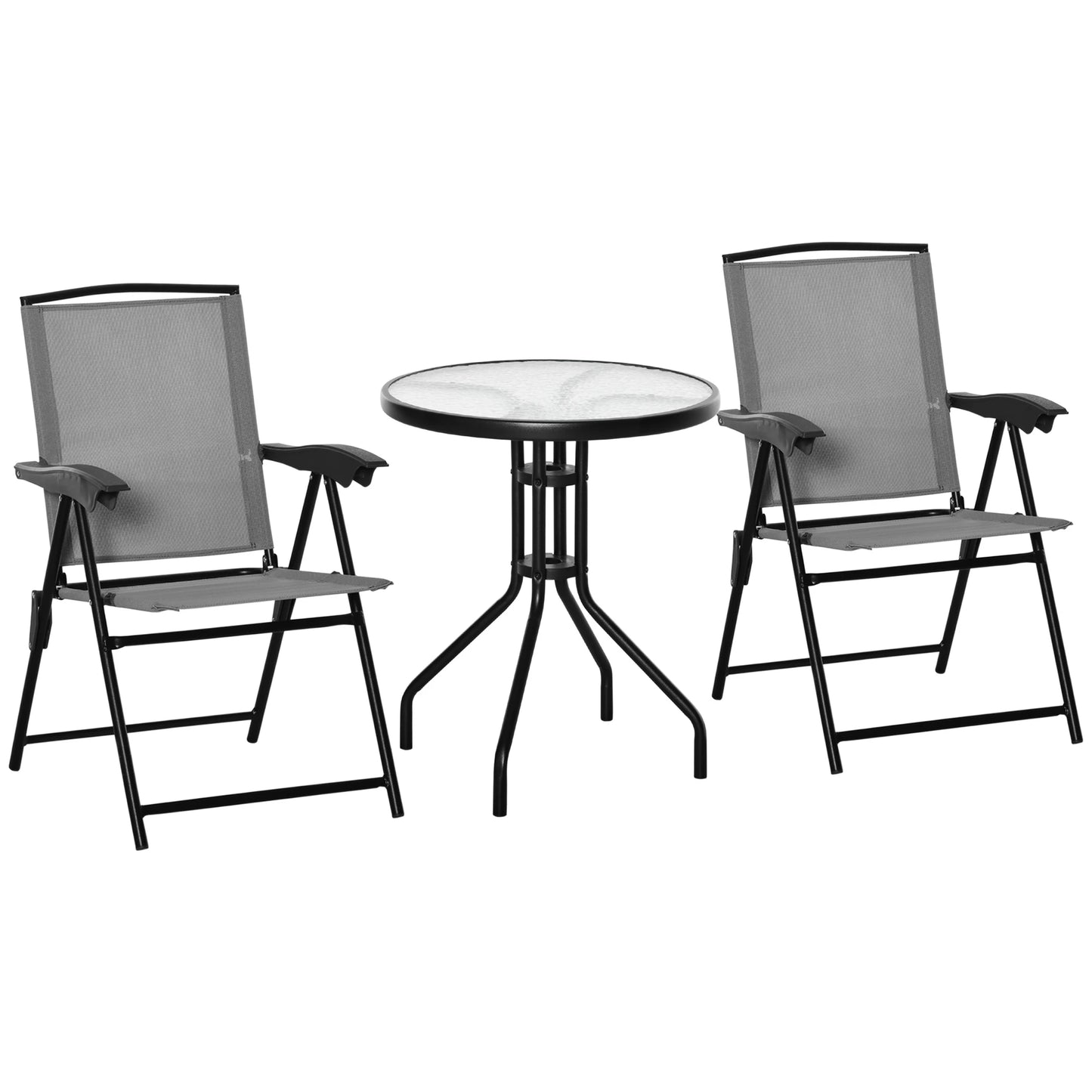 Folding Outdoor Bistro Set, Patio Table and Chairs, Round Dining Table, Grey Bistro Sets Grey at Gallery Canada