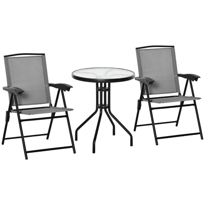 Folding Outdoor Bistro Set, Patio Table and Chairs, Round Dining Table, Grey Bistro Sets Grey at Gallery Canada