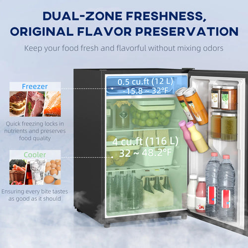 4.5 Cu Ft Mini Fridge with Freezer, Wheels, Adjustable Thermostat, Black