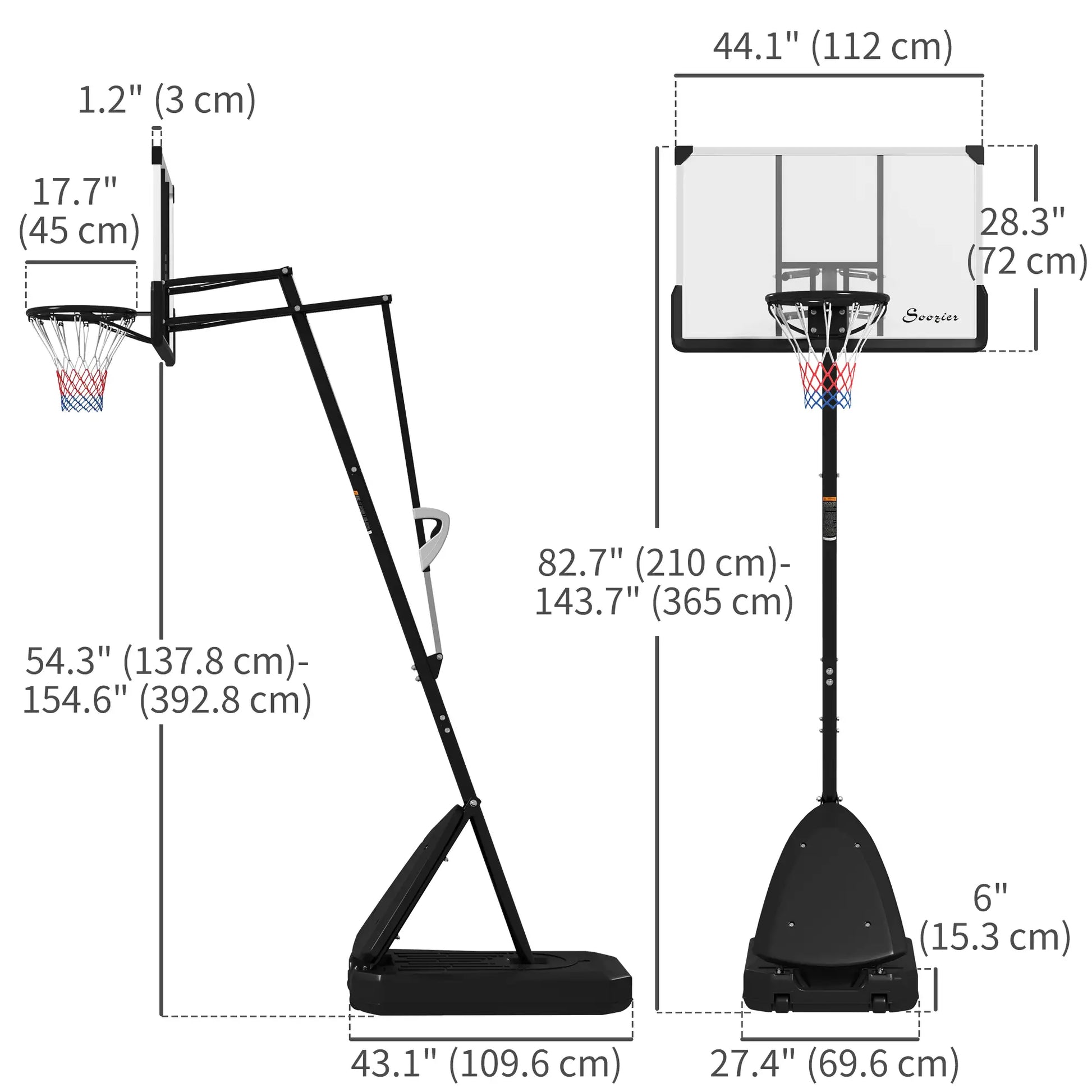 Portable Basketball Hoop, 5-10ft, 44" Shatterproof Backboard, Wheels Basketball at Gallery Canada
