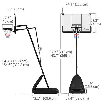 Portable Basketball Hoop, 5-10ft, 44" Shatterproof Backboard, Wheels Basketball at Gallery Canada