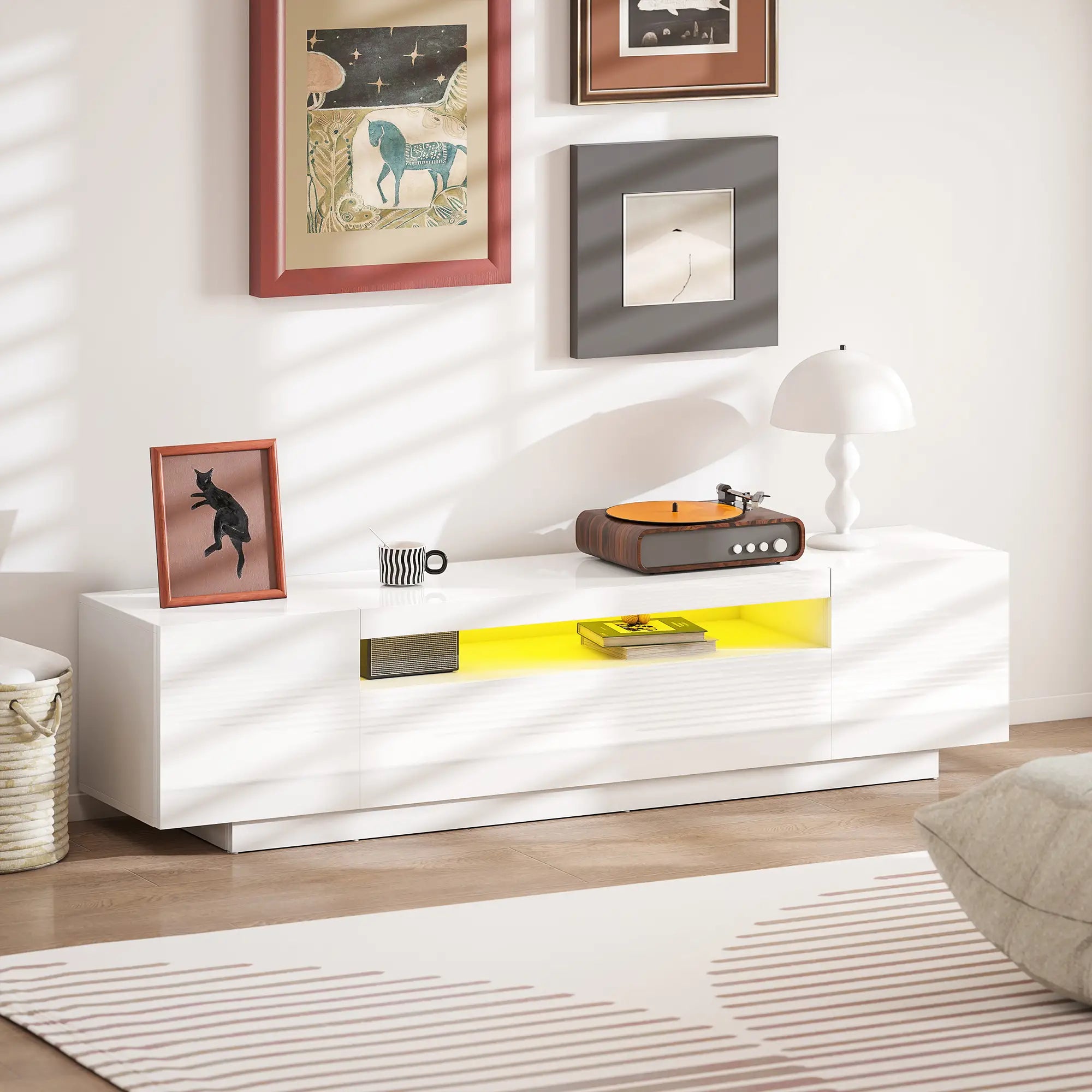 TV Stand for 65-85 Inch TV, RGB LED Lights, White TV Stands at Gallery Canada