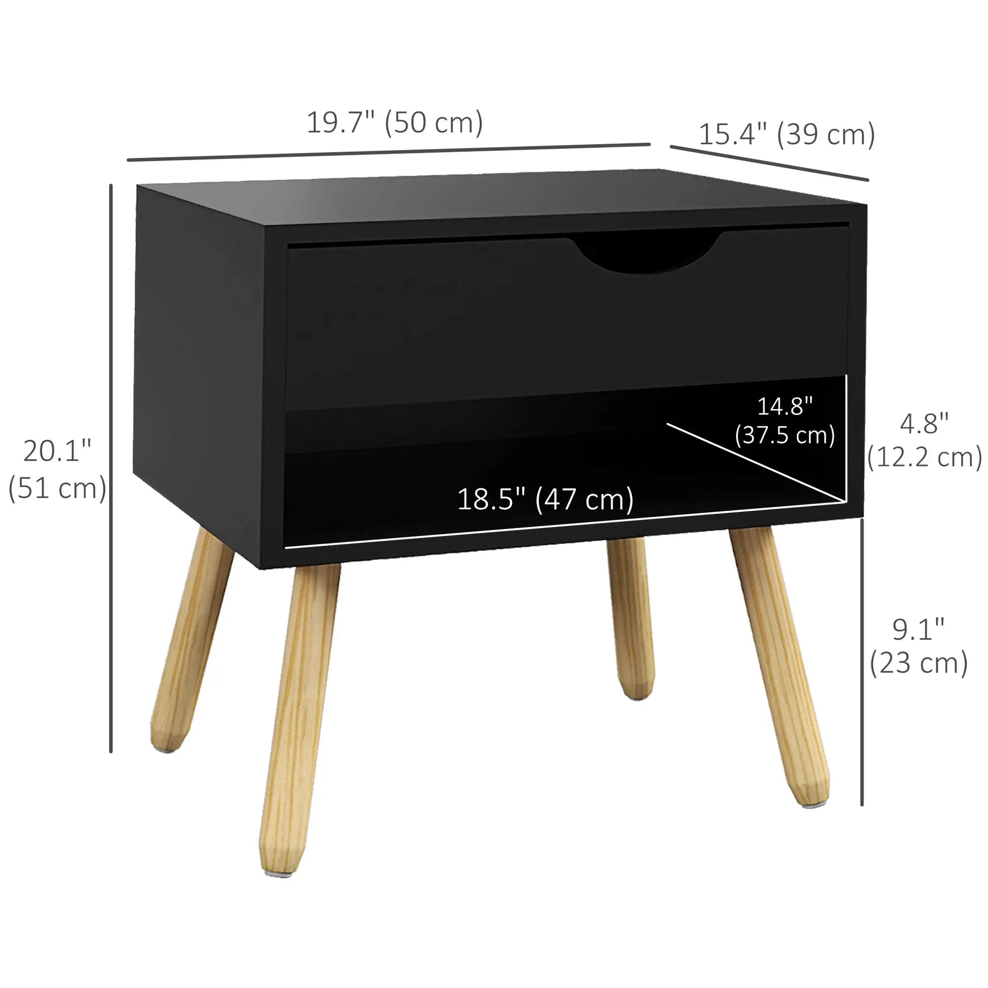 Set of 2 Nightstands with Storage Drawer and Shelf, Modern Bedside Table for Bedroom, Black Bedside Tables at Gallery Canada
