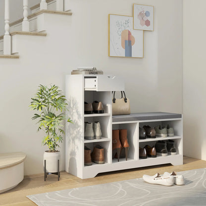 Upholstered Shoe Storage Bench With Seat, Drawer, 6 Shelves, White Shoe Storage Cabinets & Racks at Gallery Canada