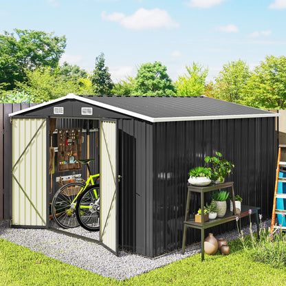 10' x 10' Metal Shed, Heavy Duty Outdoor Storage, Dark Grey Sheds at Gallery Canada