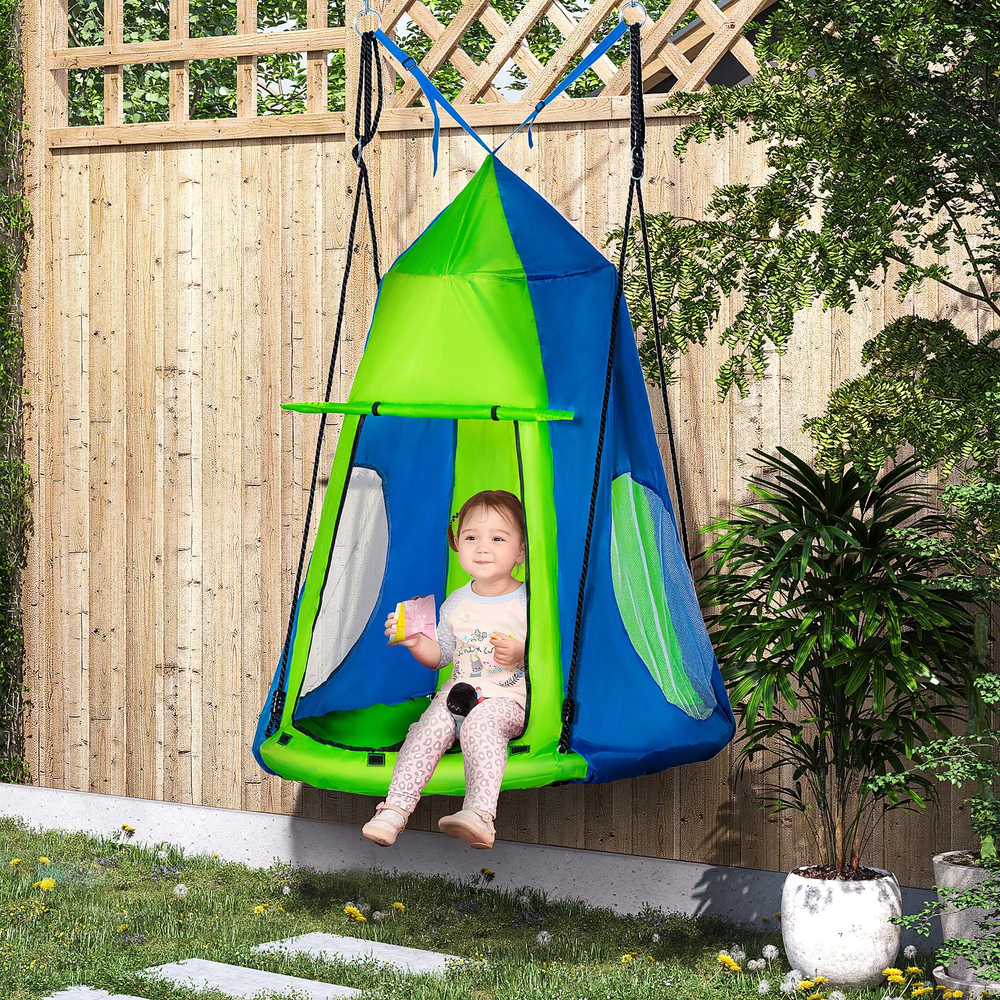 Kids Hanging Tree Swing Tent, Waterproof, With Windows, Rolling Door, Green Gym Sets & Swings at Gallery Canada