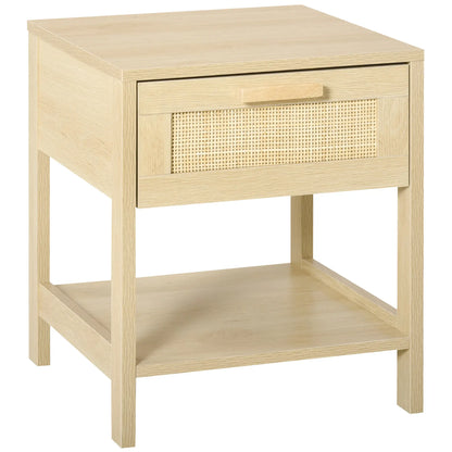 Narrow Nightstand with Rattan, Drawer, Storage Shelf, Natural Bedside Tables at Gallery Canada