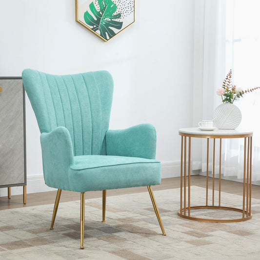 Velvet Accent Chairs, Modern Living Room Chair, Tall Back Leisures Chair with Steel Legs for Bedroom, Dinning Room, Waiting Room, Light Green - Gallery Canada