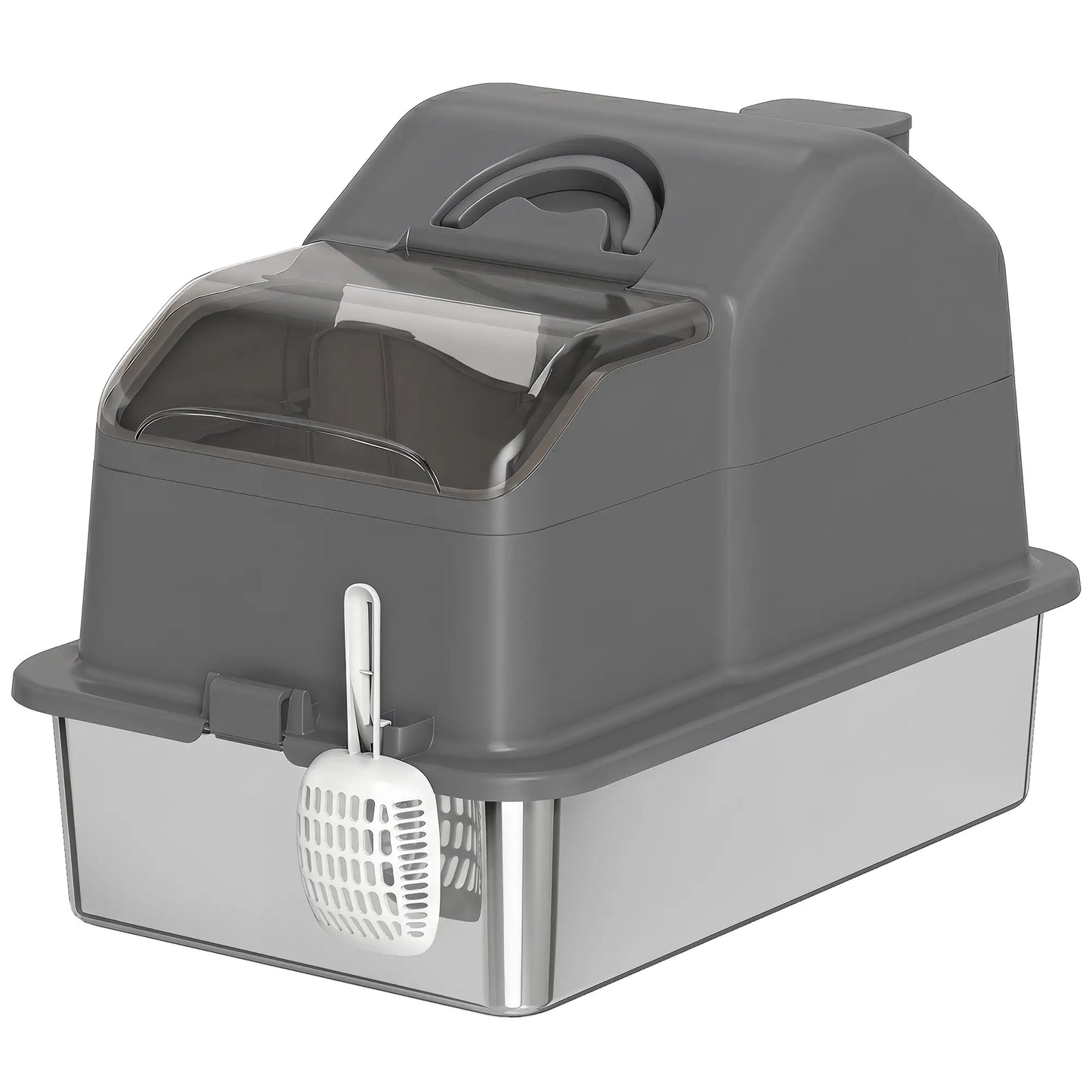 Extra Large Stainless Steel Cat Litter Box, High Sided, Dark Grey Cat Litter Box Enclosures Dark Grey, Black, Silver at Gallery Canada