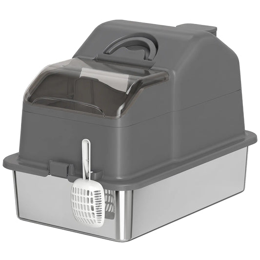 Extra Large Stainless Steel Cat Litter Box, High Sided, Dark Grey Cat Litter Box Enclosures Dark Grey, Black, Silver at Gallery Canada