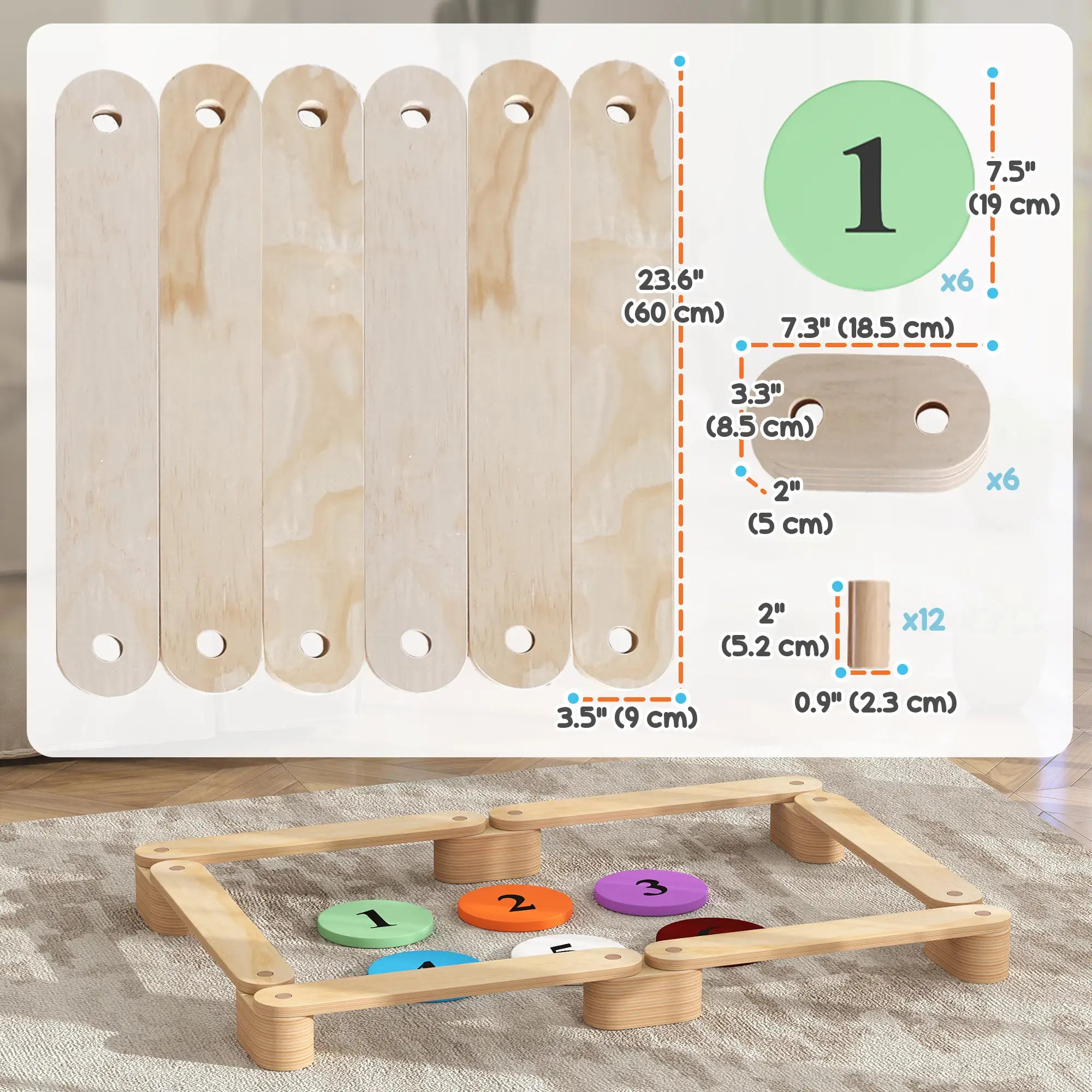 6 PC Wooden Balance Beam for Kids, Indoor Outdoor Coordination Baby Gym & Playmats at Gallery Canada