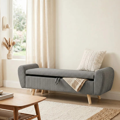 59" Corduroy Storage Ottoman Bench, Dark Grey