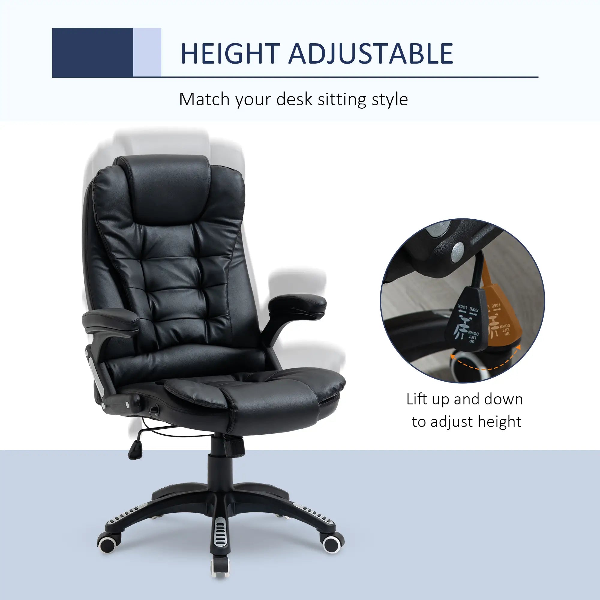 PU Leather Executive Recliner Office Chair, Swivel Wheels, Adjustable Height, Black Executive & Manager Chairs at Gallery Canada