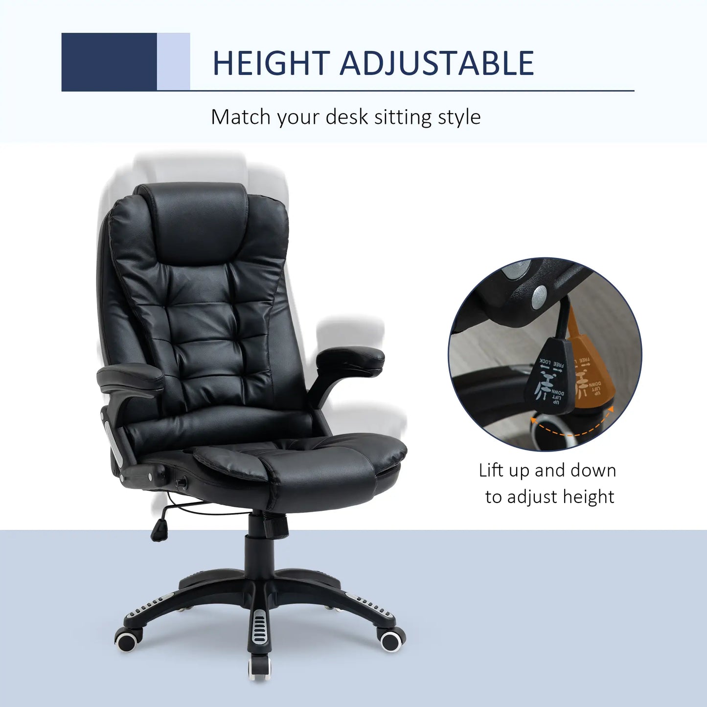 PU Leather Executive Recliner Office Chair, Swivel Wheels, Adjustable Height, Black Executive & Manager Chairs at Gallery Canada