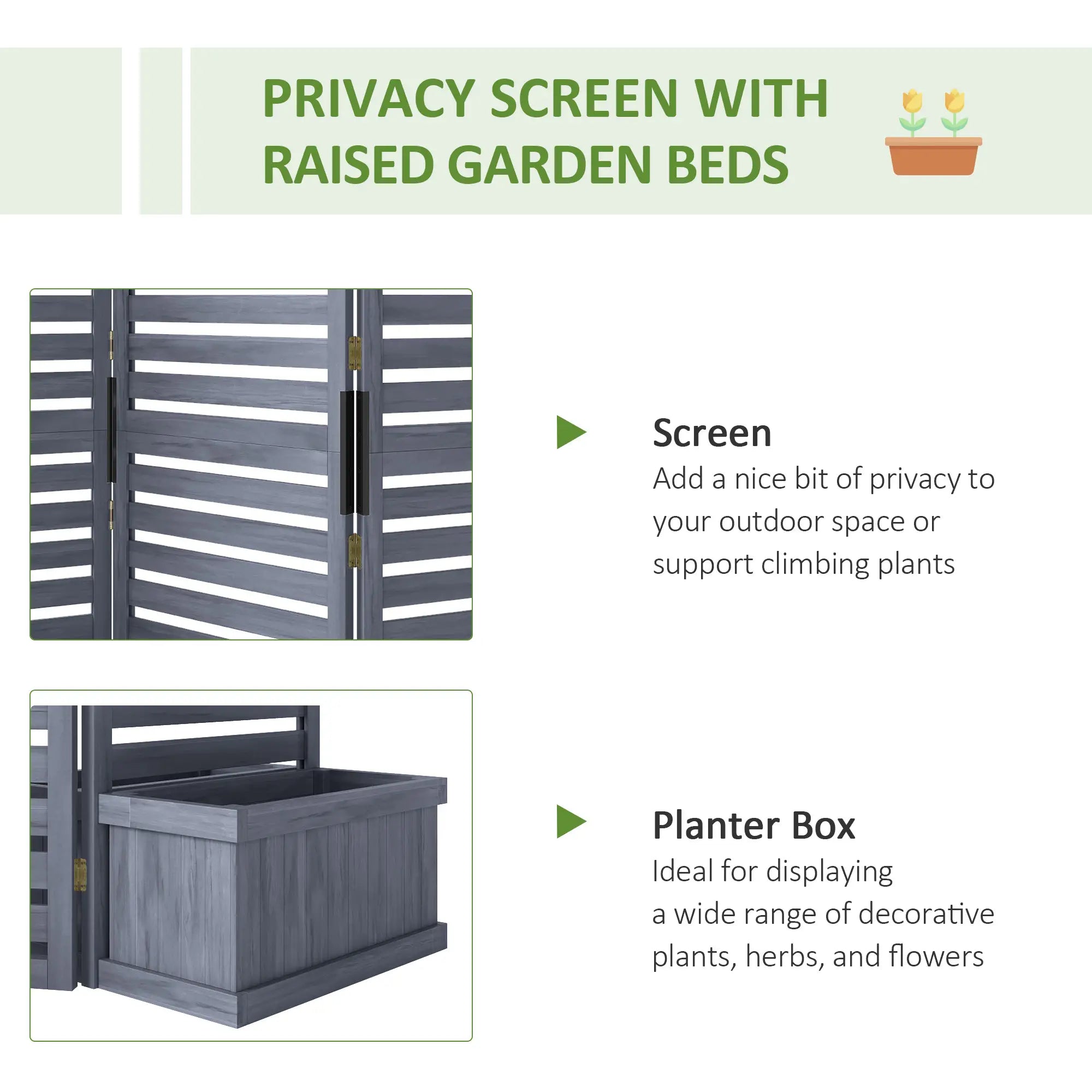 Outdoor Privacy Screen, Wood Panel with 4 Planter Boxes, Raised Bed, 3 Panels, Drainage Holes Side Awnings at Gallery Canada