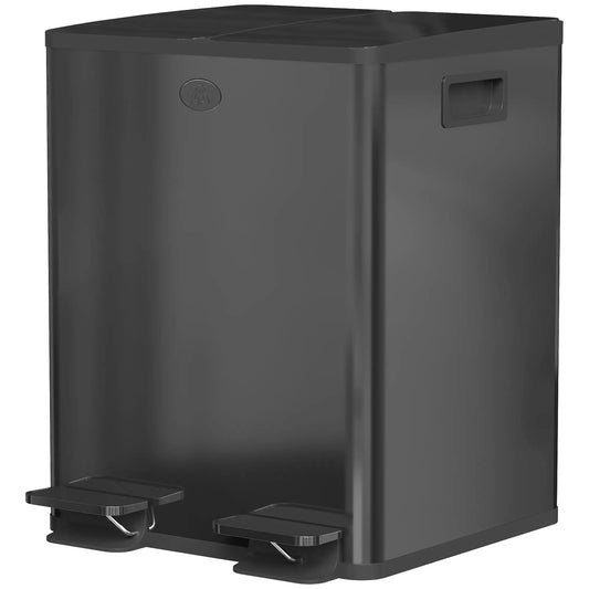 Dual Garbage Bin, Soft-Close Trash Can with Foot Pedal, 2 x 20 Liter Garbage Can with Removable Inner Buckets, Black Household Supplies Glossy Black at Gallery Canada