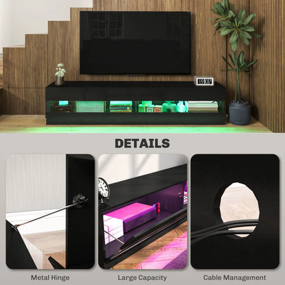 Lighted TV Stand for 75" TVs, TV Cabinet with Storage, High Gloss, Black TV Stands at Gallery Canada
