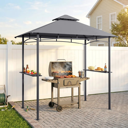 8' x 5' BBQ Grill Gazebo Tent, Double Tiered Canopy, Outdoor Sun Shade, Grey BBQ Grill Gazebos at Gallery Canada